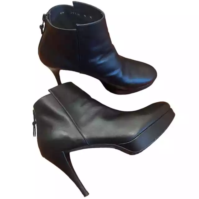 Stuart Weitzman Swell Cola Calf Leather Ankle Black Booties Women's US 9 EU 39.5