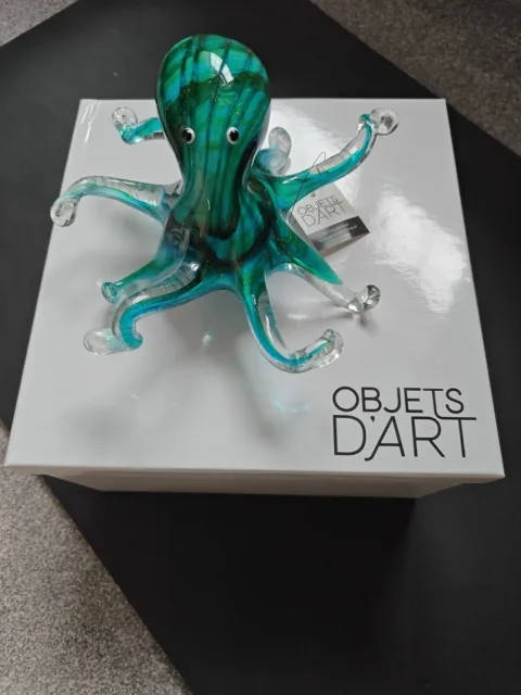 Large Objets D'Art Glass Octopus Figurine Green