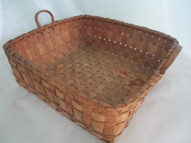 Antique Splint Ash Native American Maine Wabanaki Square Basket Wood Handles
