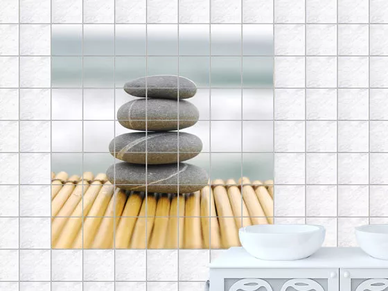 Fliesenaufkleber Sticker für Bad Küche Fliesenbild übereinandergestapelte Steine