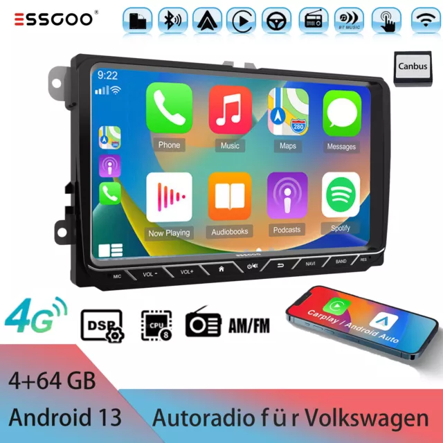 9" 4G 4+64GB Autoradio AM Android 13 GPS Navi RDS für VW GOLF 5 6 Passat Touran