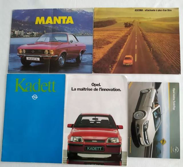 LOT de 5 Catalogues, brochures OPEL Manta, Ascona, Kadett, Astra 1972-2010 en fr