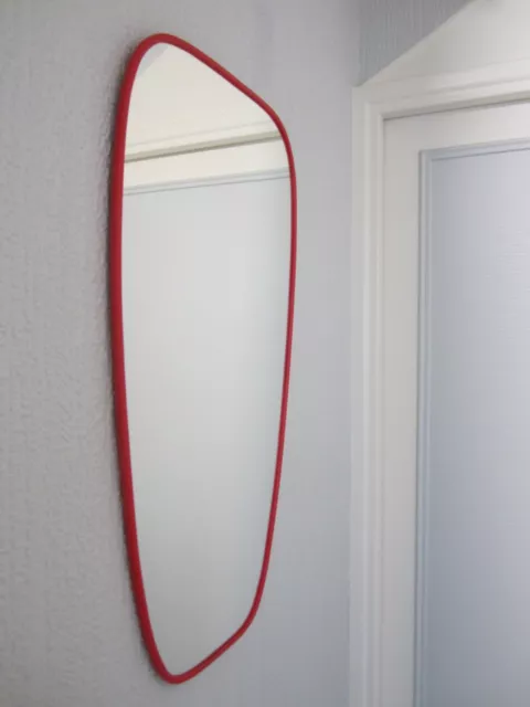 Ancien Miroir Vintage Retroviseur 1970 Rouge Asymetrique Forme Libre/Old Mirror