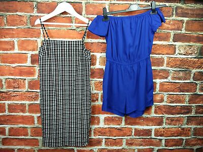 Girls Bundle Age 10-11 New Look 915 Cobalt Blue Playsuit & Check Slip Dress Set