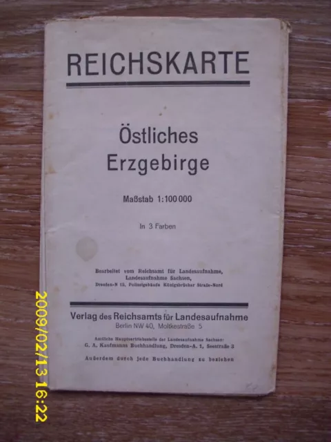 alte  Landkarte 1925, östliches Erzgebirge, Sachsen antik ,vintage ,Reichskarte