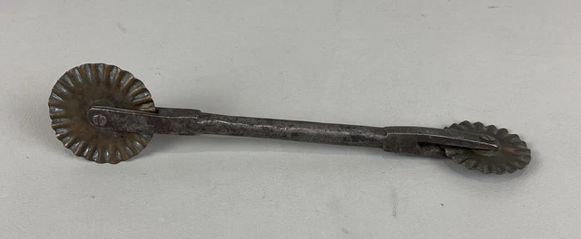 Antique Primitive Wrought Iron Hand Forged Double Copper Wheel Pie Crimper