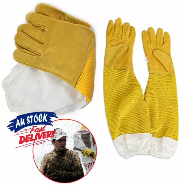 Beekeeper Gloves Vented Lambskin Long Bee Hive Beehive Protective Beekeeping AU