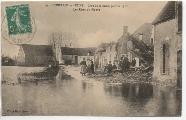 CONFLANS SUR SEINE - Marne - CPA 51 - Crue de la Seine Janvier 1910 les rives