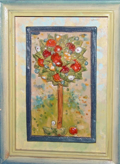 Hand made & painted ceramic wall hanging plaque landscape