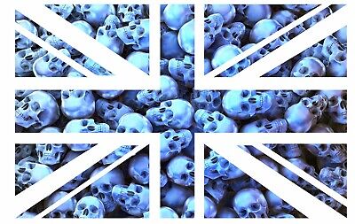 UK British Union Jack Flag With Blue Pile Of Skulls Vinyl Car Sticker 110x70mm