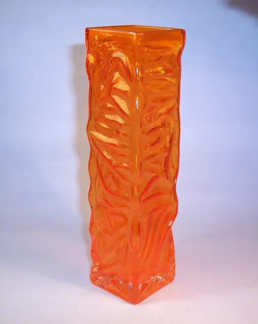 Vintage 1970s TAJIMA Japanese ART GLASS VASE - Bark Effect - Tangerine Orange 3