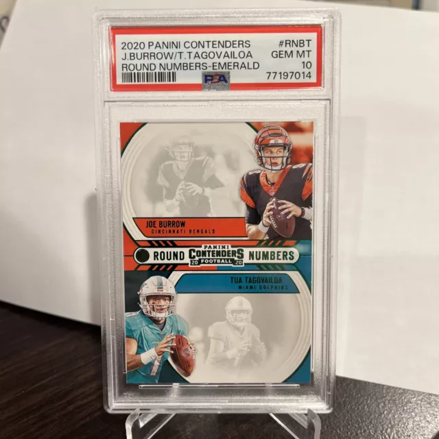 2020 Panini Contenders Tua/Burrow Round Numbers Emerald PSA 10