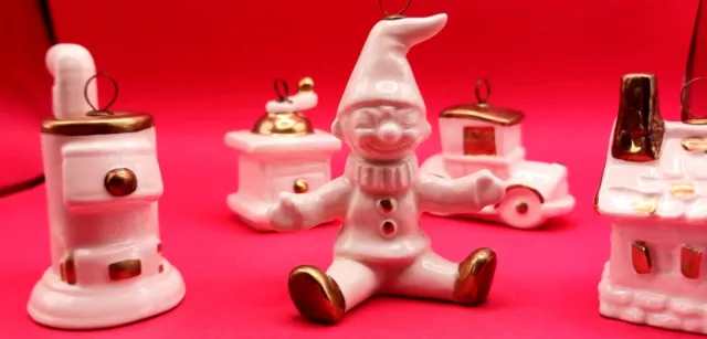 Lot of 5 Vintage Goebel W. Germany Porcelain Christmas Ornaments * Clown Stove +