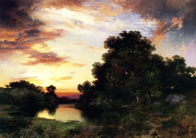 Large Oil painting - Sunset on Long Island Dusk landscape on canvas