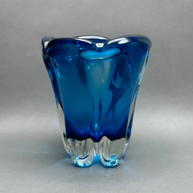 Vintage Whitefriars Kingfisher Blue and Clear Glass "Molar" Vase William Wilson