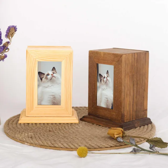 Wooden Pet Memorial Urn for Ashes with Photo Frame Cat / Dog Memory Box Keepsake