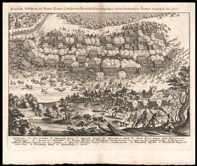 Belgien -  Schlacht bei Fleurus  Kupferstich-Ansicht von Merian  1622