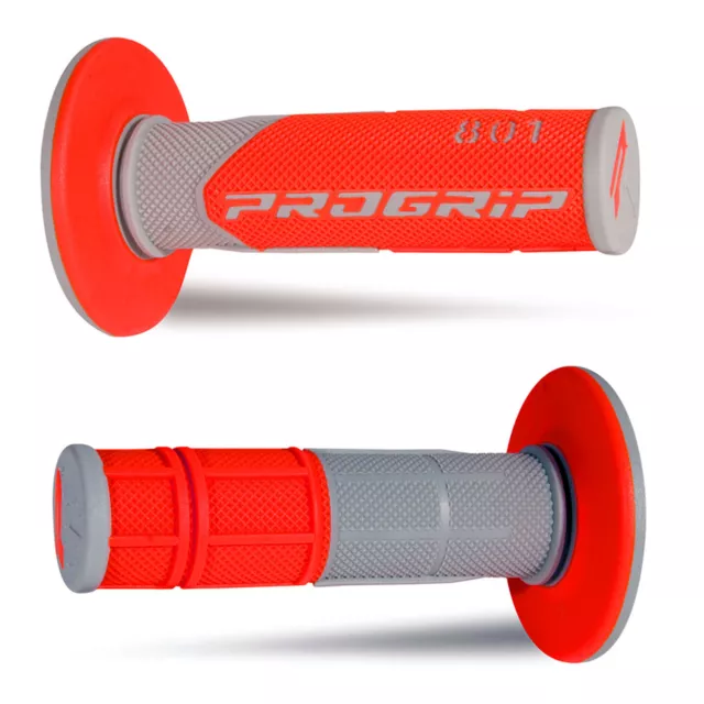 Progrip Pro Grip 801 Handlebar Grips Motocross Half Waffle Soft Grey / Red