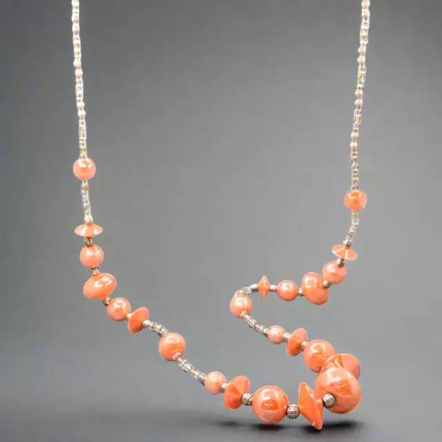 STAINLESS STEEL PEACHY Orange and Clear Murano Glass 34