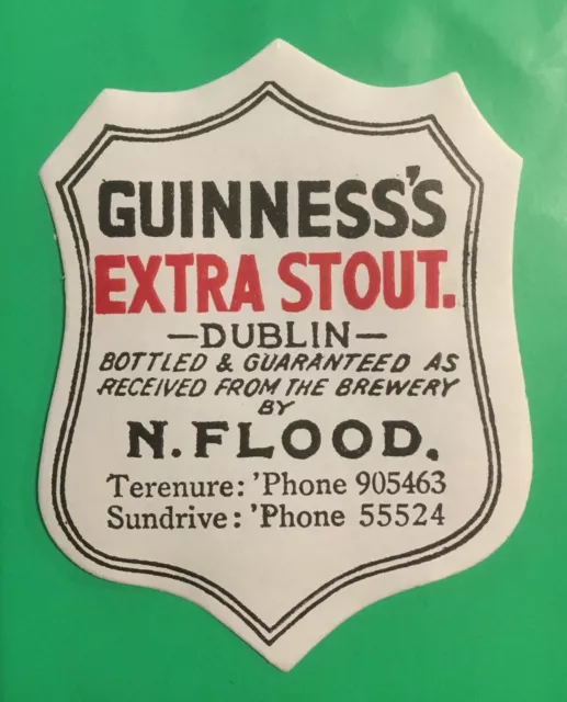 Guinness Bottle Label , N. Flood , Terenure , Dublin , Brewery, Vintage.
