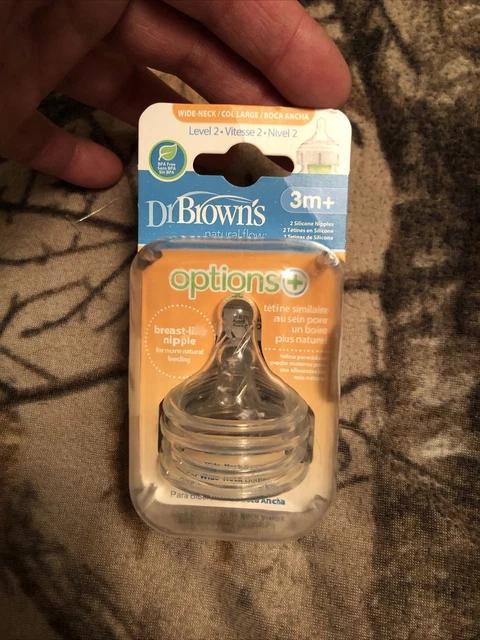 Dr. Brown's Options+ Wide-Neck Baby Bottle Nipple - Level 2 - Medium Flow - 2pk