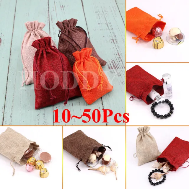 50pcs Small Burlap Jute Hessian Wedding Favor Gift Candy Bags Drawstring Pouches