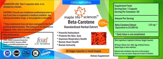 Beta Carotene Extract Capsules 25000 IU Antioxidant For Eye Heart Health 2