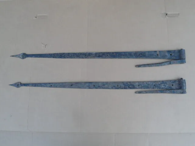 Pair of 4 ft Barn Door Gate Strap Hinges w/ Pintles Antique Hand Forged Nice One 2