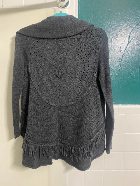 Anthropologie Knitted And Knotted XS Gray Fringed Circle Cardigan Sweater