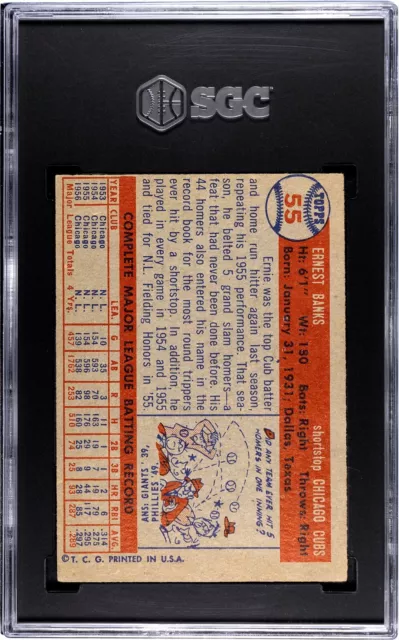 1957 Topps #55 Ernie Banks SGC 4 Chicago Cubs HOF Baseball Card 2
