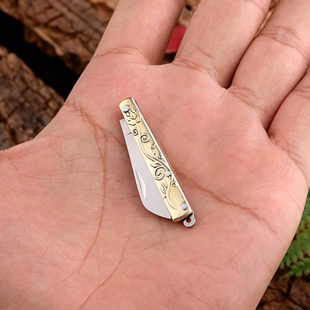 Brass Mini EDC Folding Pocket Knife Portable Keychain Open Express Cut Keyring