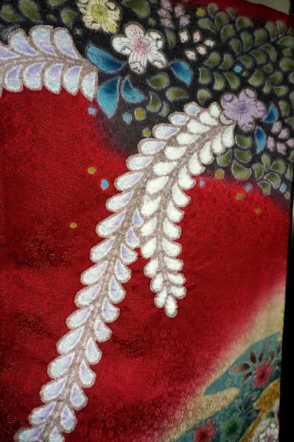 Japanese kimono SILK"FURISODE" long sleeves"TujigaHana"Gold thread ,L5' 7"..3316 2