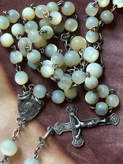 BELLE CROIX PECTORALE ancienne, crucifix, argent massif , nacre