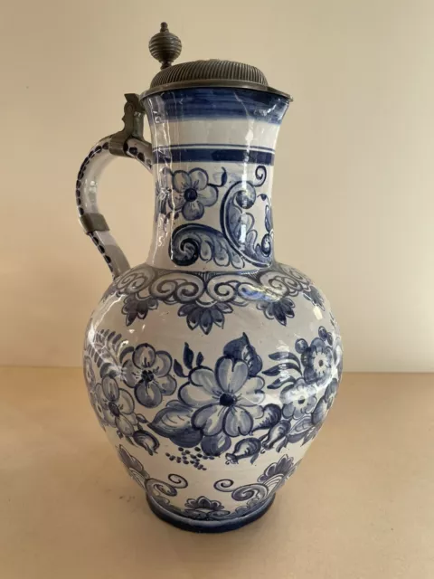 Alter Birnkrug Fayence antik Keramik Zinn Deckel