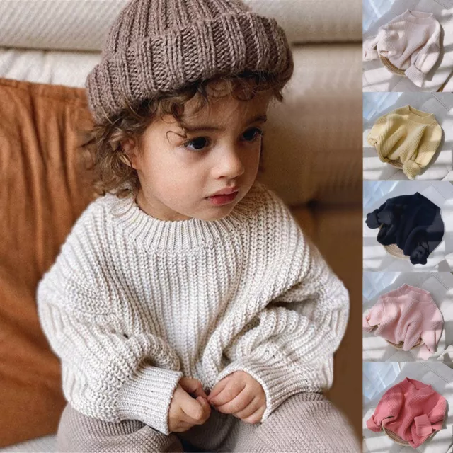 Baby Kids Cotton Knit Jumpers Sweater Boys Girls Pullovers Warm Long Sleeve Tops