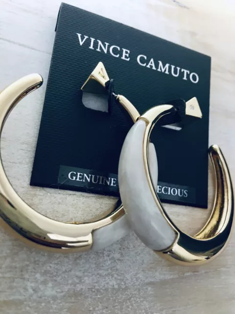 VINCE CAMUTO Semi Precious Stone Hoop Earrings Gold And White NWT