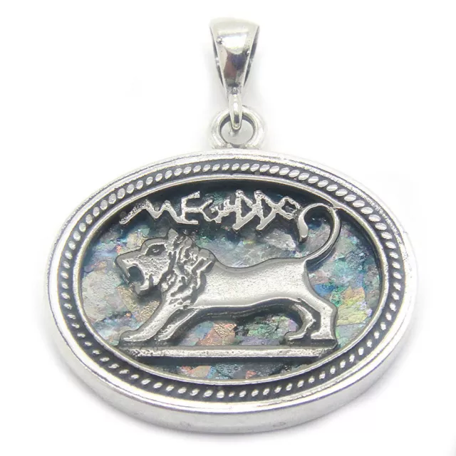 Beautiful 925 Sterling Silver Ancient Roman Glass Pendant Lion Of Judah