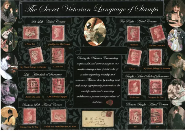 Qv Superb Display Of Secret Victorian Language Of Stamps Genuine Qv Penny Reds#5