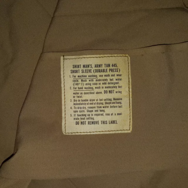 VINTAGE US ARMY Tan 445 Shirt Mens Medi Short Sleeve Durable Press $30. ...