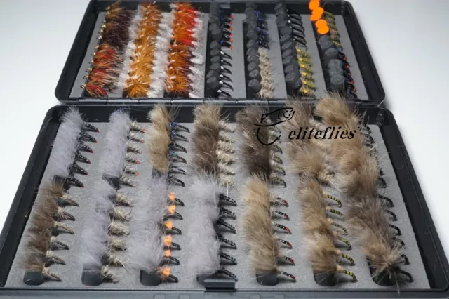 eliteflies 168 Comp Barbless caja para mosca seca CDC/rojo grande/suspendedores pesca con mosca