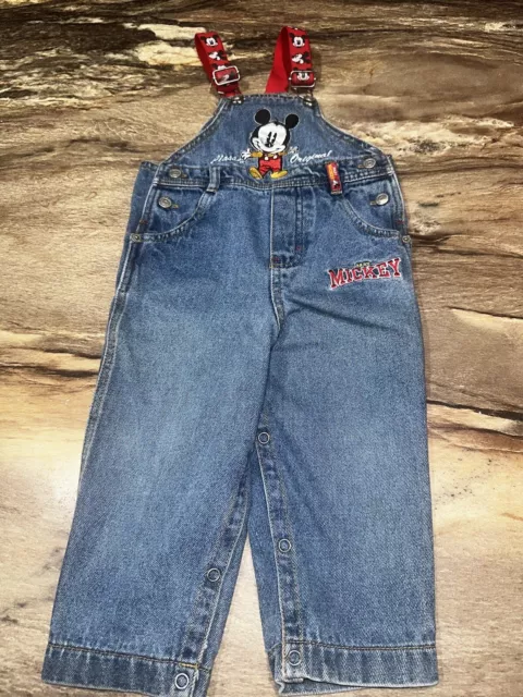 Vintage Disney Mickey Mouse Jean Denim Overalls Boys Size 24 Months