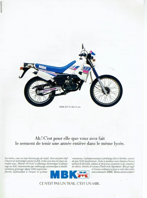 PUBLICITE ADVERTISING 046 1988 la moto MBK ZX 50 EUR 3,50