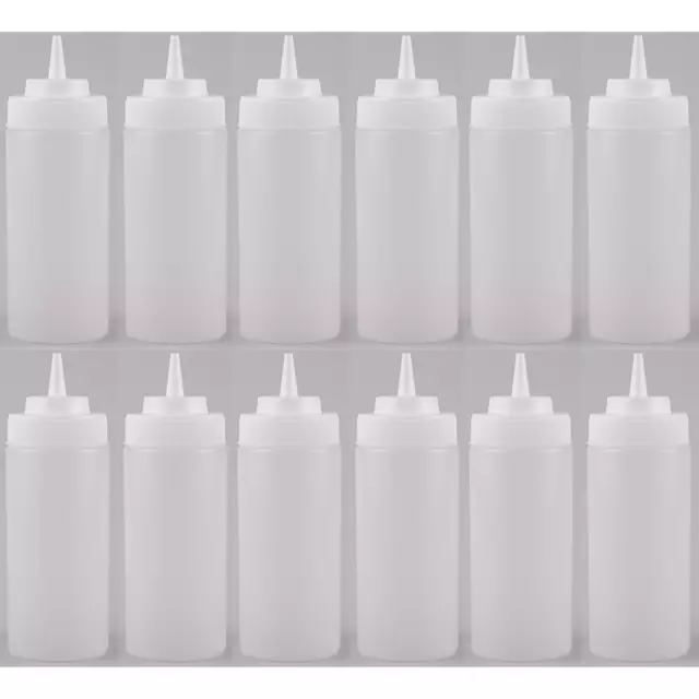 12 x PLASTIC SAUCE BOTTLE WHITE SQUEEZE BOTTLES 708ML CLEAR WIDE MOUTH