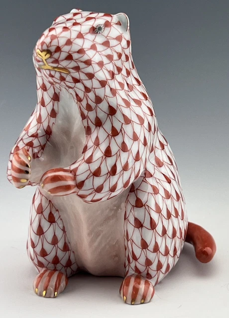 🦋 BRAND NEW HEREND Groundhog Rust Fishnet Figurine 1st Edition ($540 Retail)