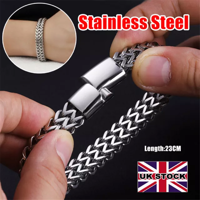 Mens Cuban 316L Stainless Steel Silver Curb Retro Link Chain Bracelet Wrist Link