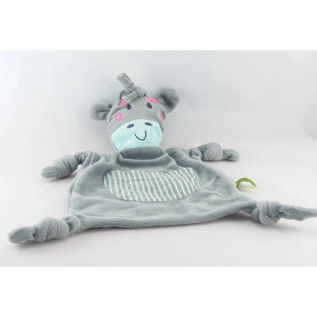 Doudou plat vache grise poche rayé DEGROOTE - 9578