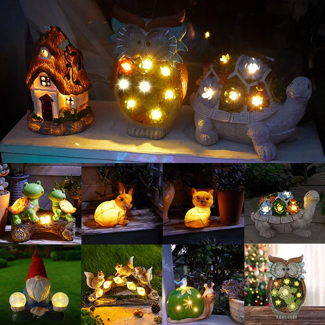 Outdoor Garden Gnome Statue Solar LED Lights Yard Lawn Ornament Statue Decor US