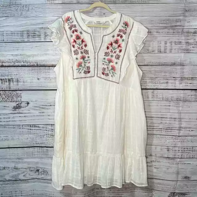 Sonoma 3x Embroidered Dress White Plus Size Midsommar  Dress with Pockets