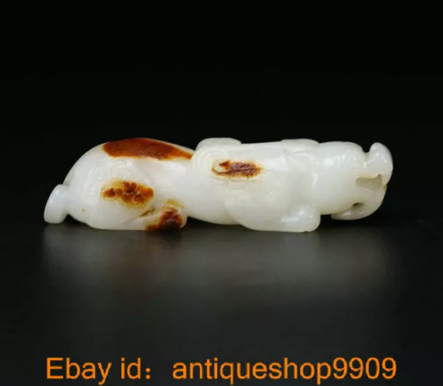 3.8 " China Natural Hetian Jade Carved Animal Pixiu Beast Wealth Bixie Pendant 2
