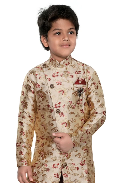 BOYS wedding Sherwani Suit partywear Gold Maroon Indian blazer jacket UK sizes